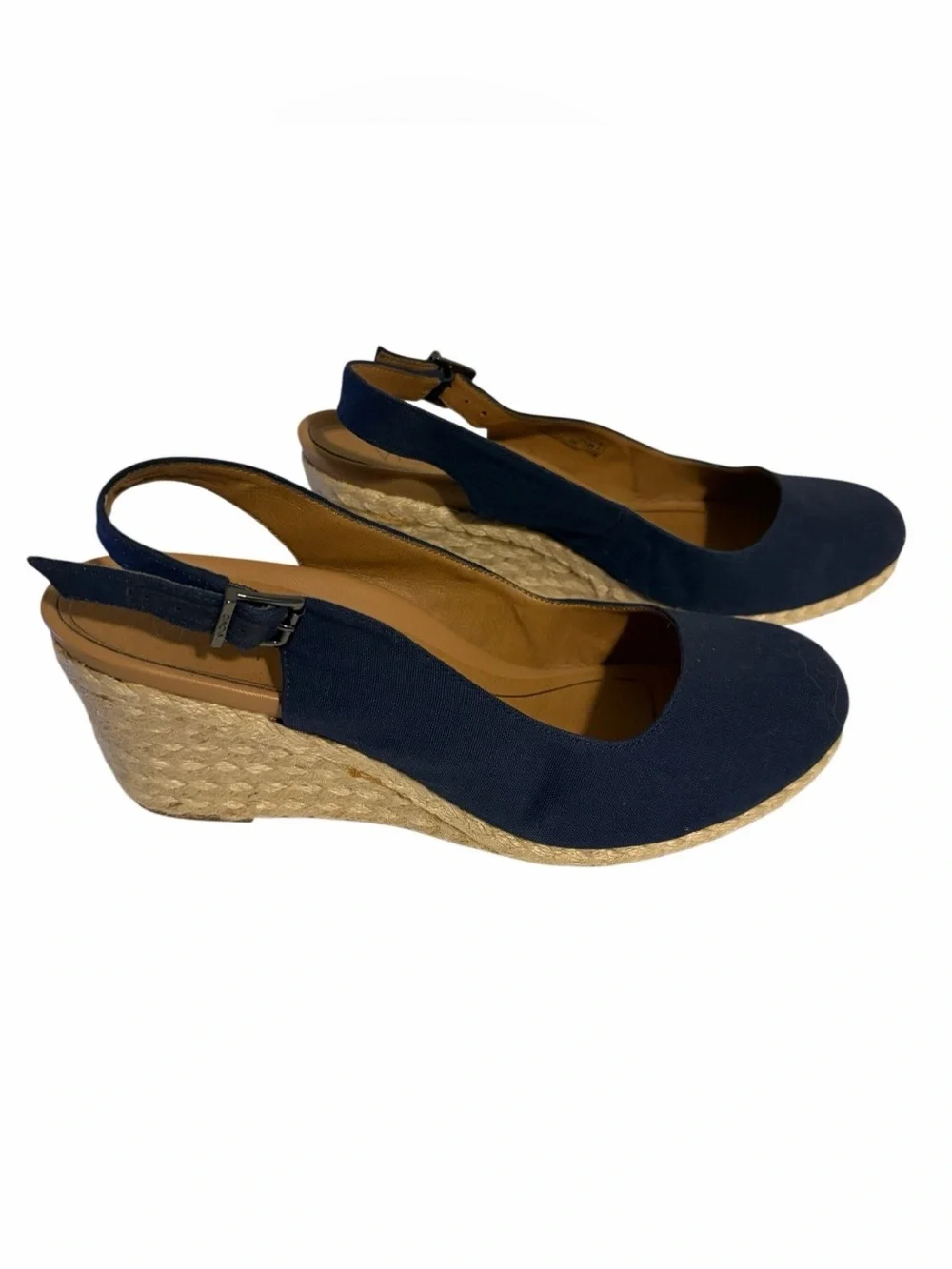 Vionic Coralina Navy Blue Slingback Wedge Espadrilles Orthotic Comfort Size 11W